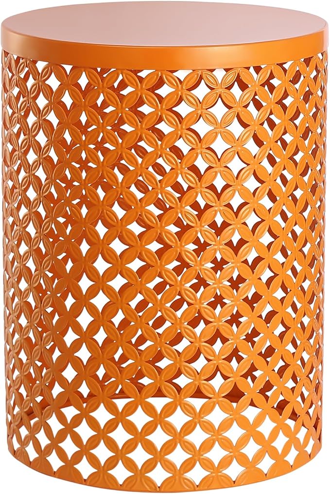 Set of 3 Outdoor Side Table, Garden Stool for Patio, Metal Accent Table Modern End Table, Patio Side Table for Garden, Balcony, Bedroom Indoor Outdoor Decorative, Terracotta Orange