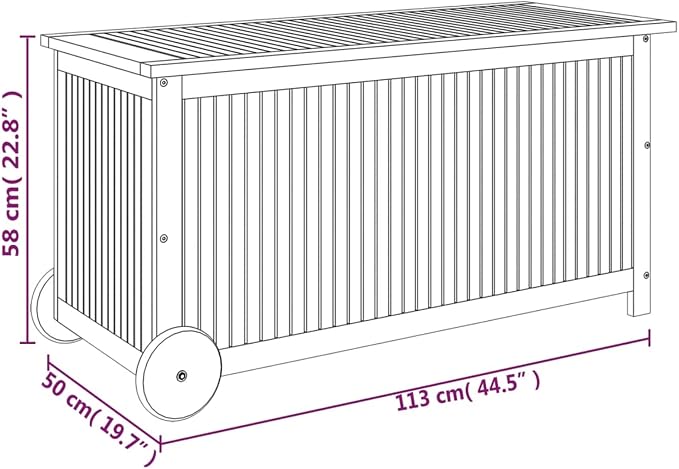 Garden Storage Box with Wheels, Outdoor Storage Box, Wooden Garden Storage, Solid Wood Acacia 113x50x58 cm