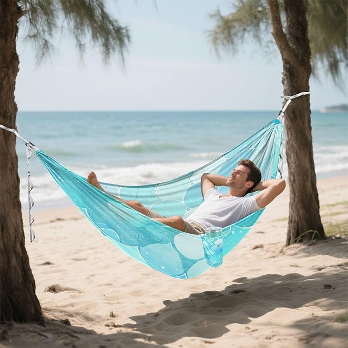 Teal Fish Scale Shimmering 330lb Capacity Hammocks with Portabl Carry Bag Fabric Hammock for Patio Backyard Lounge Base hamaca inflable para Piscina