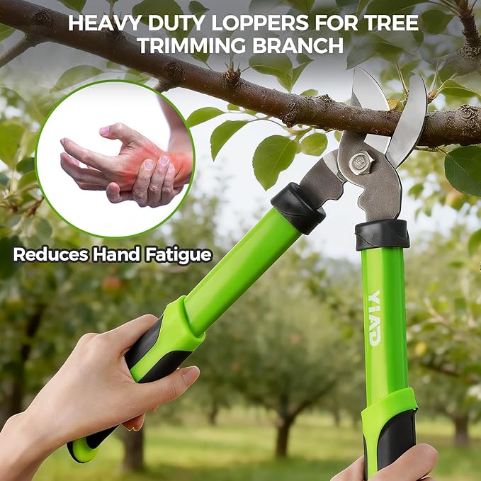 Garden Loppers & Pruning Shears 2pc Set 15"Small Loppers With Steel Serrated Blades Branch Cutter 1" Cut Capacity Tree Trimmer Lightweight Clippers for Yard Trimming Branches Rose Flower Shrub Plants