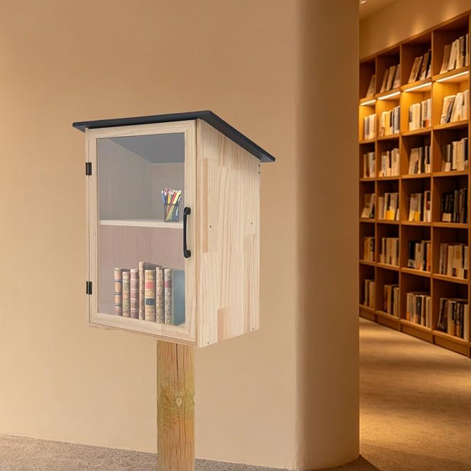 Library Book Exchange Box Weatherproof Wood Cabinet for DIY Outdoor Indoor Book Storage,Literature Exchange Box for Community,Schools & Neighborhood Sharing (TypeB)