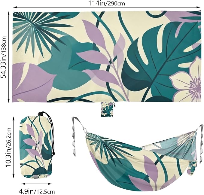 Tropical Foliage Hammocks for Camping with Portabl Carry Bag Portable Hammock Indoor Outdoor Patio