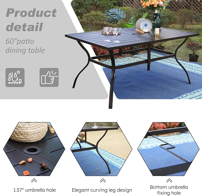 Sophia & William Patio Dining Set for 6 Patio Furniture Set 8 Pieces with 13ft Double-Sided Patio Umbrella Beige, 6 x Aluminum Patio Dining Chairs, 1 Metal Patio Dining Table for Lawn Garden Backyard