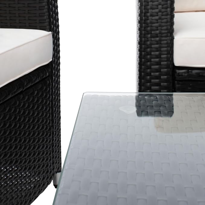SAFAVIEH Outdoor Collection Lorma Black/Beige Wicker 4-Piece Conversation Patio Set