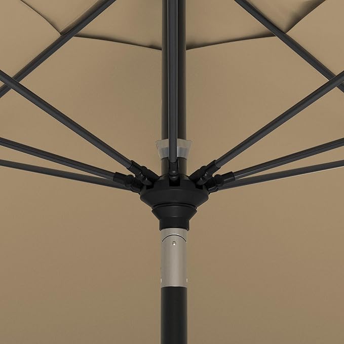 California Umbrella 11Ft Sunbrella Patio Umbrella, Fiberglass Ribs, Hand-Crank, Tilt-Collar, Black Frame, Heather Beige Fabric