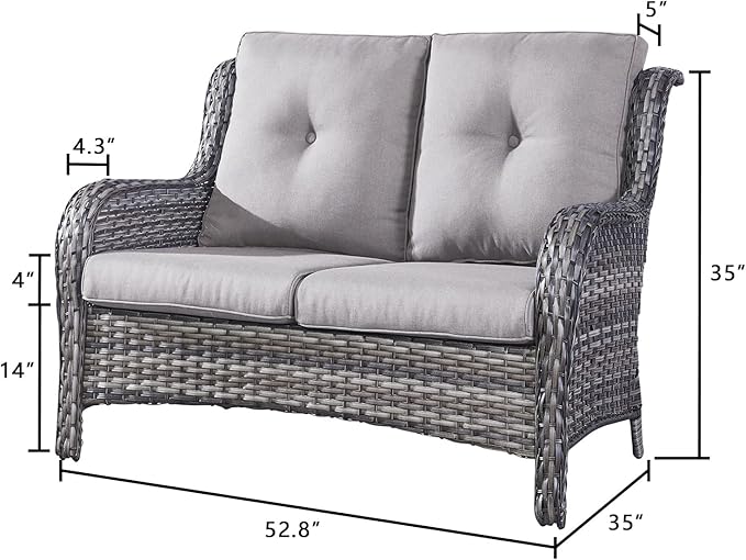 Rilyson Outdoor Loveseat Wicker Patio Sofa - 2-Seat Rattan Outdoor Couch Patio Furniture with Deep Seating and Comfortable Cushions for Outside Porch Deck Balcony(Mixed Grey/Grey)