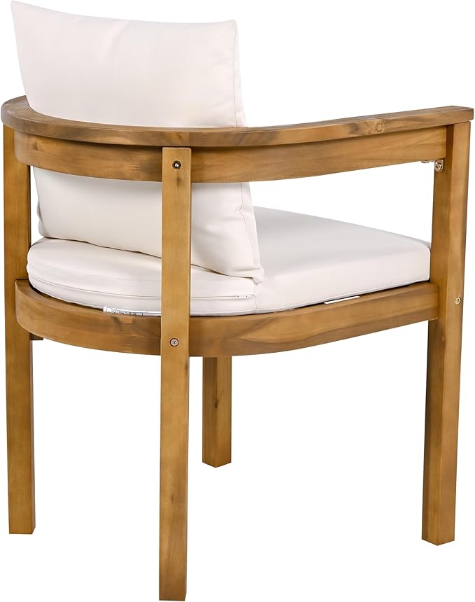 Christopher Knight Home Abact Acacia Wood Patio Dining Set for 4, Solid Wood Outdoor Dining Table Set for 4, Round Dining Table and Chairs Set of 4 with Cushion, Teak+Beige
