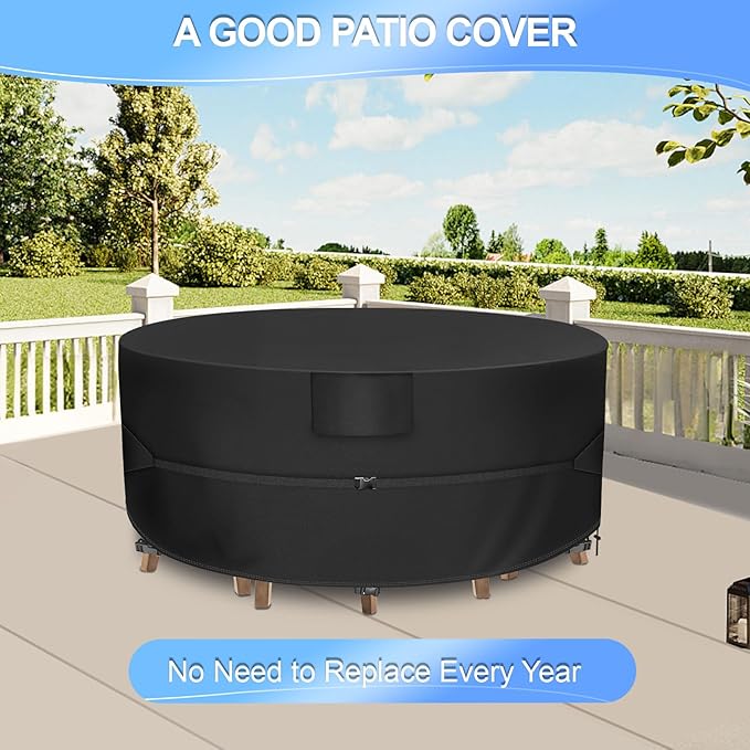 Patio Furniture Covers Round, 72"Dia x 28"H, Heavy Duty Patio Table Covers Waterproof, Outdoor Table and Chair Set Cover for Outdoor Furniture, Black