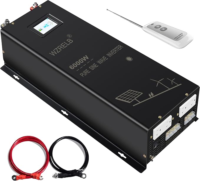 WZRELB 6000W 48V Pure Sine Wave Inverter,48 Volt DC to AC 120V 240V Split Phase Power Inverter,2*AC Hardwire Terminal,12KW Surge,High Efficiency up to 91.6%,Wireless Remote