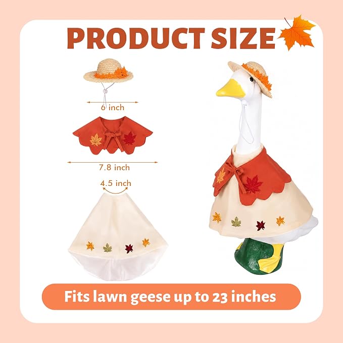 3 Pcs Fall Porch Goose Outfits Maple Goose Clothes for 23" Cement Goose Set | Outdoor Garden Statue with Adorable Gooses Outfit, Garden Entrance Decoration, Thanksgiving Party Holiday Decor