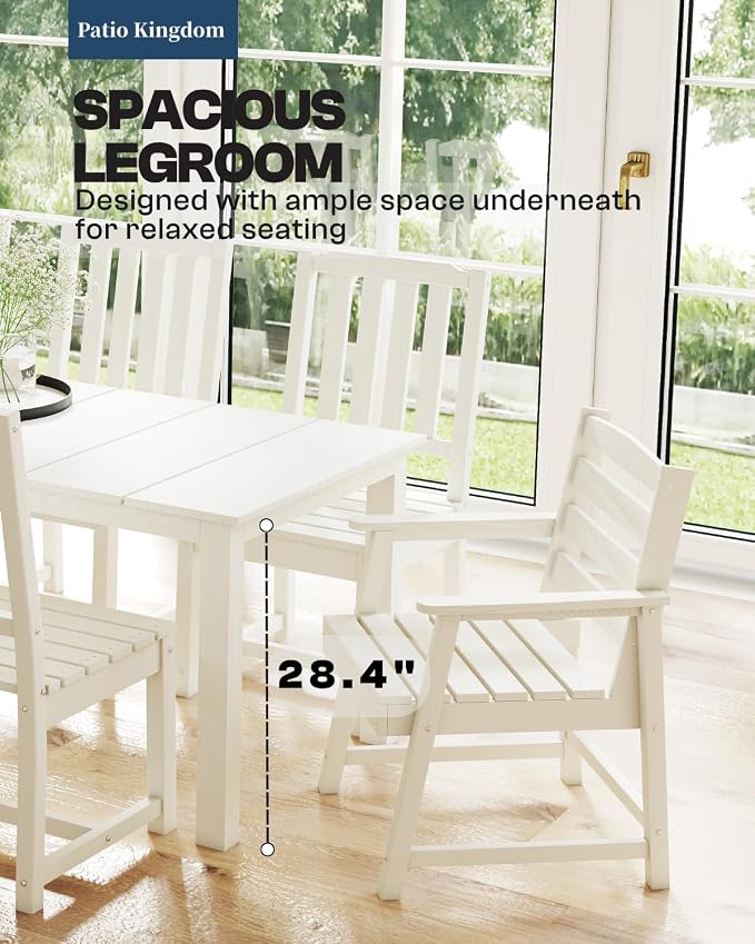 7-Piece Outdoor Dining Set with 15FT Umbrella for 6,White | 75.2'' HDPE table, chairs included, weather-resistant furniture with hole, ideal for lawn, poolside, yard, garden, deck