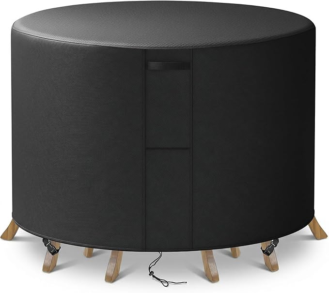 KANAGAWA Round Patio Furniture Covers,48"(D) x 28"(H) Heavy Duty Table and Chairs Cover, Anti-Fading Outdoor Waterproof 420D Furniture Cover with UV Resistant,Black