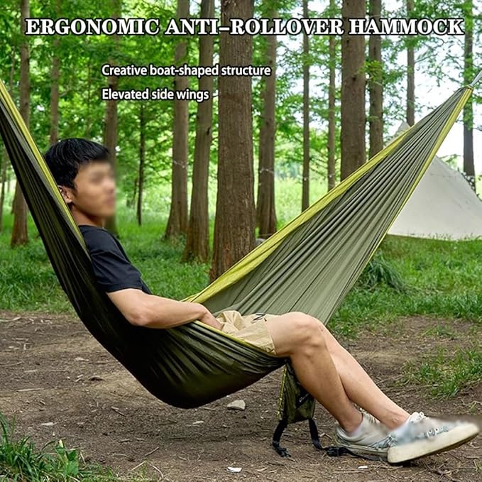 Portable Double Hammock for Park, Outdoor Anti-Rollover Swing with Storage Bag, Beach/Garden/Hiking, Load Bearing 250kg/551.2lbs(Green)