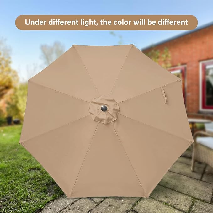 Simple Deluxe 9ft Patio Umbrella Outdoor UV-proof, Table Market Umbrella with Push Button Tilt and Crank, 8 Sturdy Ribs for Garden, Backyard, Pool, Deck, Tan
