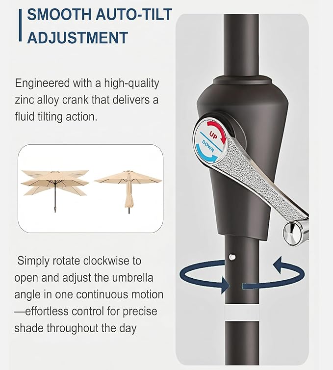 PatioKingdom Auto-Tilt 9FT Patio Umbrella Outdoor with 8 Sturdy Fiberglass Ribs,Market Table Umbrella for Pool,Backyard,Deck and Garden