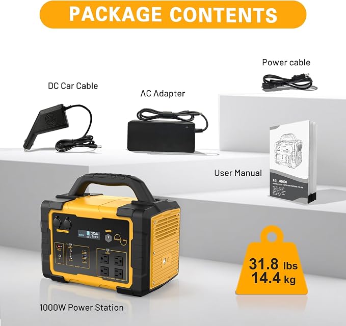 1000W Portable Power Station 1024Wh LiFePO4, (20000W Peak) Backup Battery, Solar Generator for Home Emergency Camping