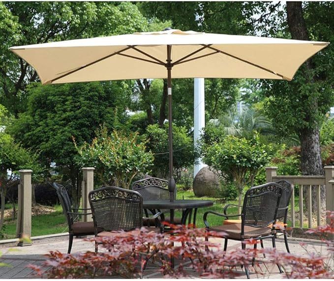 Abba Patio Rectangular Patio Umbrella Outdoor Market Table Umbrella with Push Button Tilt and Crank, 6.6 by 9.8 Ft, Beige