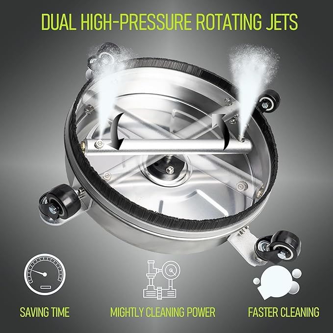 Hourleey 19" Pressure Washer Surface Cleaner, Stainless Steel Surface Cleaner with 4 Wheels for Concrete, Patio, Sidewalk, Deck, Pathway 1/4" Quick Connector, 2 Extension Wand, 4000 PSI