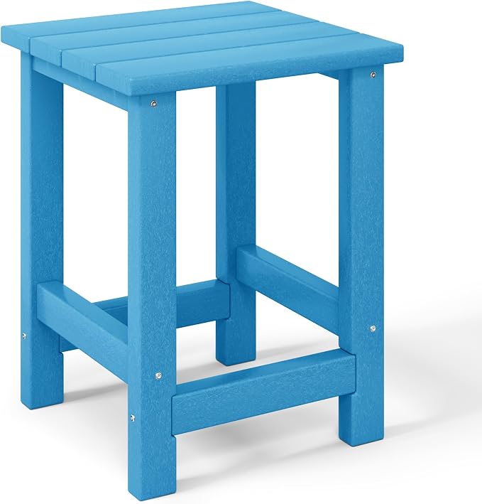 Costaelm Kids Outdoor End Table, Small Patio Table, Outdoor Side Table Porch Table Adirondack Patio Side Table for Outside, Pool, Porch, Garden, Pacific Blue