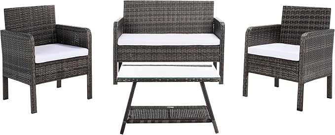 SAFAVIEH Outdoor Collection Aboka Grey Brown/White Cushion 4-Piece Conversation Patio Set PAT7505C