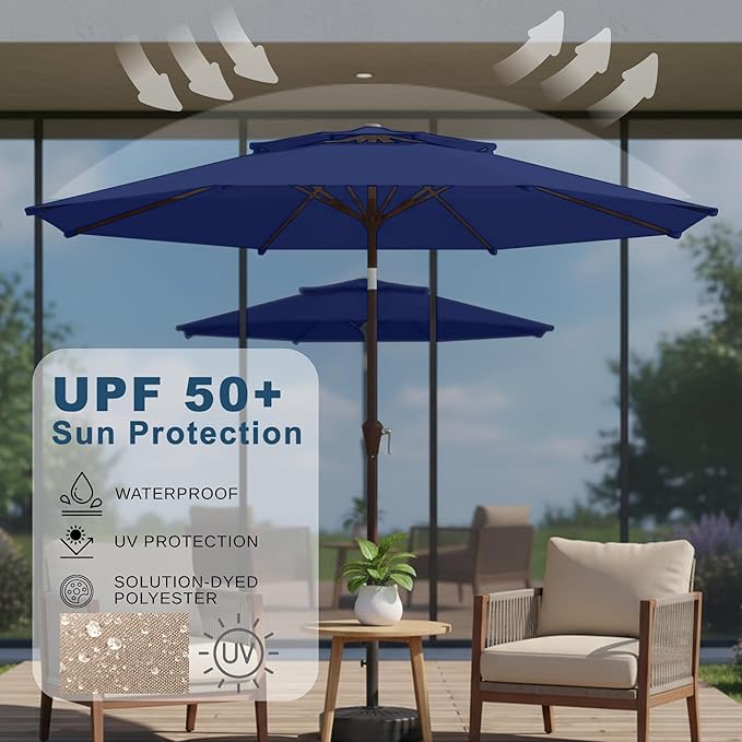 9ft 2-Tiers Patio Umbrella,Outdoor Market Table Umbrella with Push-Button Tilt & Crank | UV Protection,Suit for Backyard,Garden,Pool,Deck(Navy)
