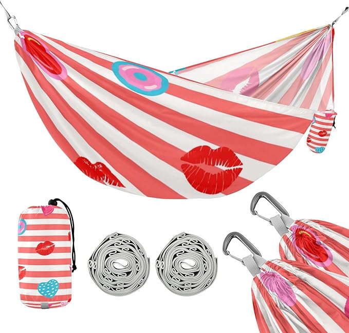 Red White Striped Heart Lip Summer 330lb Capacity Hammocks for Camping Rope Hammock for Outside Patio Garden Bases para hamacas para adultos