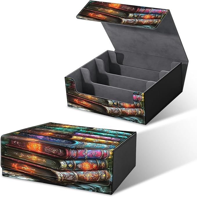 Large Card Deck Box for MTG, Fits 1200+ Sleeved Cards, PU Leather Storage Case with Strong Magnetic Closure, Multiple Colors Available for TCG CCG Baseball Card Collections, Colorful Books