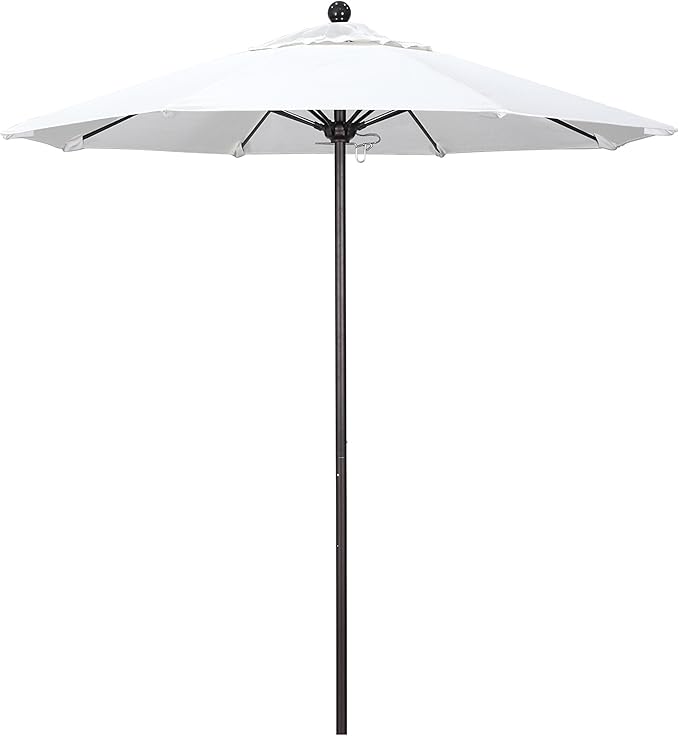 California Umbrella 7.5' Round Aluminum/Fiberglass Umbrella, Push Open, Bronze Pole, Olefin White Fabric
