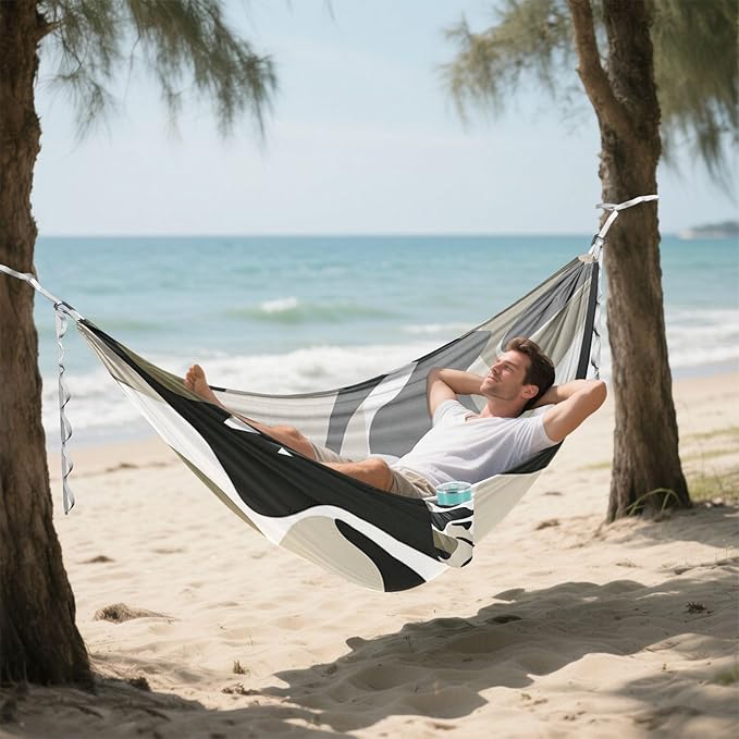 Black and White Design Military Brown 330lb Capacity Hammocks for Camping with Tree Straps Cloth Hammock for Outside Patio Garden hamaca inflable para Piscina