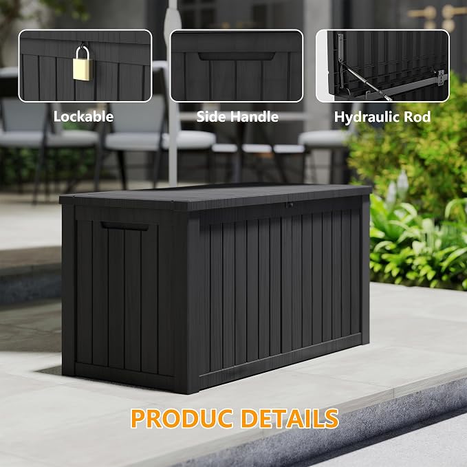 180 Gallon Deck Boxes Outdoor Waterproof, Outdoor Storage Box with Lockable Lid & UV-Resistant for Patio Furniture, Outdoor Cushions, Garden Tools and Pool Supplies, Black