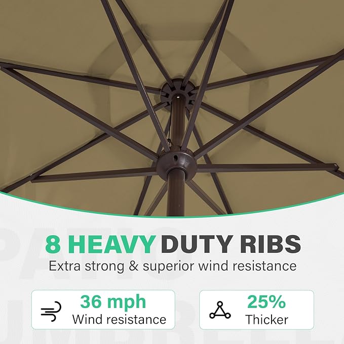 JEAREY 9 FT Patio Umbrella Outdoor, Table Umbrellas Market Umbrella w/Push Button Tilt/Crank, 8 Sturdy Ribs(Tan)