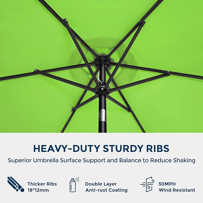 HOMSHADE 7.5ft Outdoor Patio Umbrella - Market Table Pool Deck Umbrella UPF50+ UV Protection with Push Button Tilt, Crank and 6 Sturdy Ribs (Apple Green, No base)