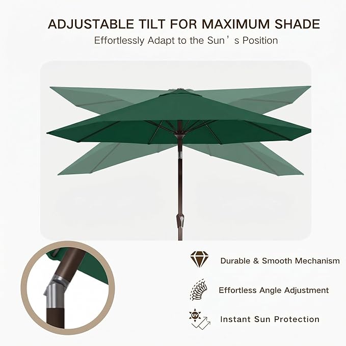 Kingdura 10FT Outdoor Patio Umbrella, Market Table Umbrella with Push Button Tilt and Crank, 8 Sturdy Fiberglass Ribs, UV Protection for Pool, Lawn, Deck, Backyard, Garden (Dark green)