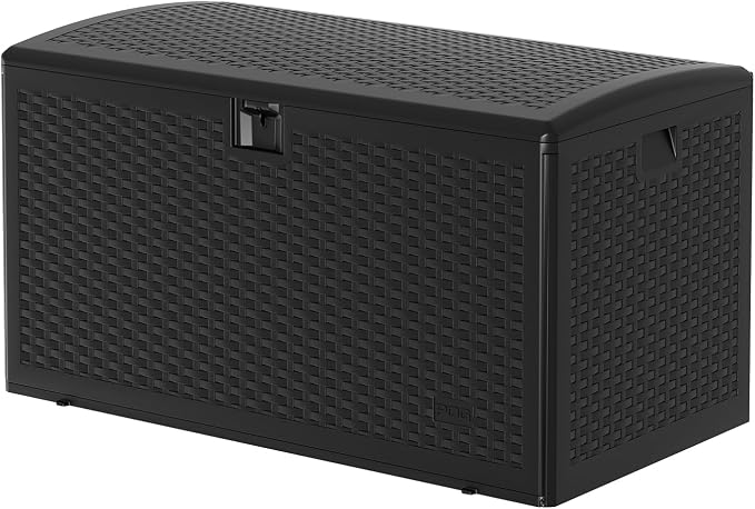 120 Gallon Waterproof Large Resin Deck Box Indoor Outdoor, Lockable Storage Container for Patio Furniture Cushions, Throw Pillows, Garden Tools, and Pool Floats, Black