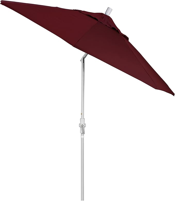 California Umbrella 9' Round Aluminum Market Umbrella, Crank Lift, Collar Tilt, White Pole, Pacifica Pacific Blue