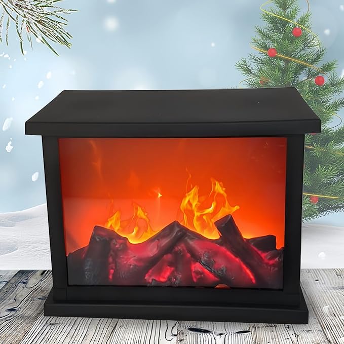 Simulated LED Fireplace Lantern USB & Battery Powered Flameless Light with Simulation Flame Table Decorative Lamp Mini Fireplace Ornament for Cozy Home Decor Free Standing Electric Log Burner