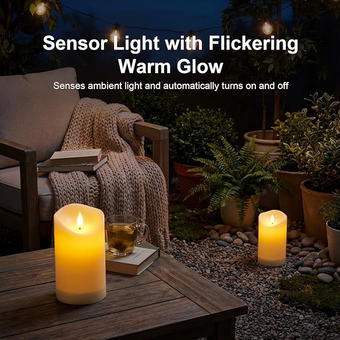 Solar Garden Decor for Outside-Solar Candles Outdoor Waterproof, Flameless LED Candles Rechargeable, Solar Powered Candles Dusk to Dawn for Patio Lantern Garden Table Decorations, Set of 2, 3.25" x 6"
