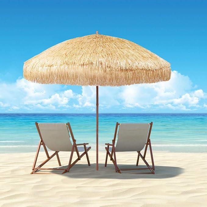 Hula Thatched Tiki Umbrella Tropical Palapa Raffia Tiki Hut Hawaiian Patio Umbrella with Fringe Boho Parasol 6' 8' & 9' Options