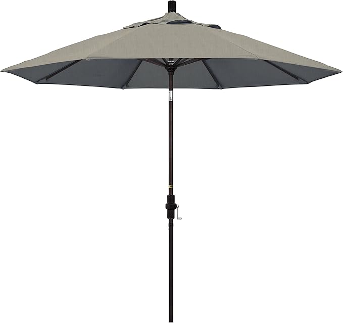 California Umbrella 9' Round Aluminum Market Umbrella, Crank Lift, Collar Tilt, Bronze Pole, Sunbrella Spectrum Cilantro