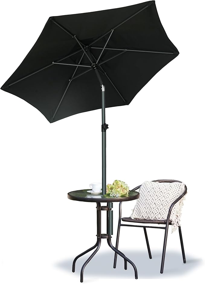 AMMSUN 6ft Patio Umbrella Outdoor Table Umbrellas with Push Button Tilt, UPF50+ Premium Steel Pole and Ribs for Deck, Lawn, Garden, Backyard & Pool (Black)
