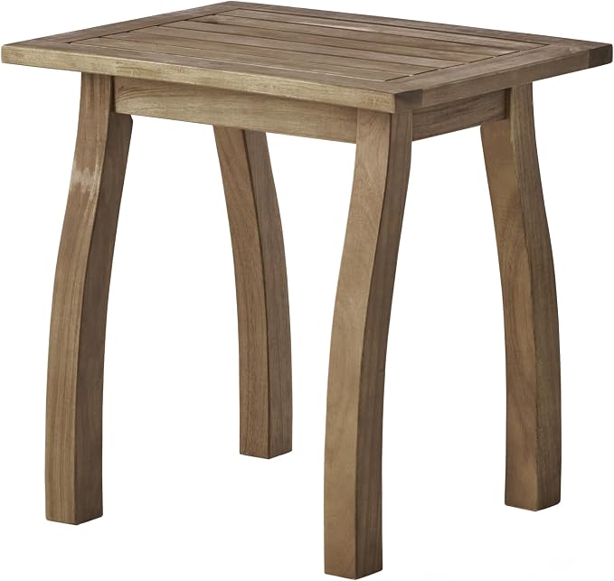 Acacia Wood Outdoor Side Table, Weather Resistant Slatted Design Patio Coffee End Table, Decorative Decorated Accent Table for Balcony Beach Poolside, Natural Stained (Natural Stained + Acacia Wood)