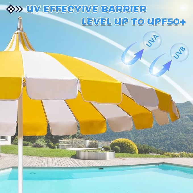 8Ft Patio Pagoda Umbrella, UV Protect Pool Umbrellas with Heavy Duty Pole, Outdoor Market Umbrella for Holiday Garden Backyard