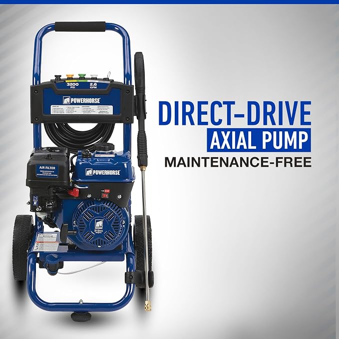 Powerhorse Gas Cold Water Pressure Washer, 3400 PSI, 2.7 GPM, Maintenance-Free Axial Pump, Steel Tube Frame