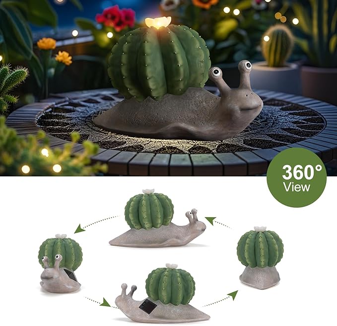 Etlemonde Solar Cactus Snail Statue Garden Decor Light - Outdoor Decorative LED Flower, Suitable for Patio, Lawnand Garden Decorations, Gifts for Mom