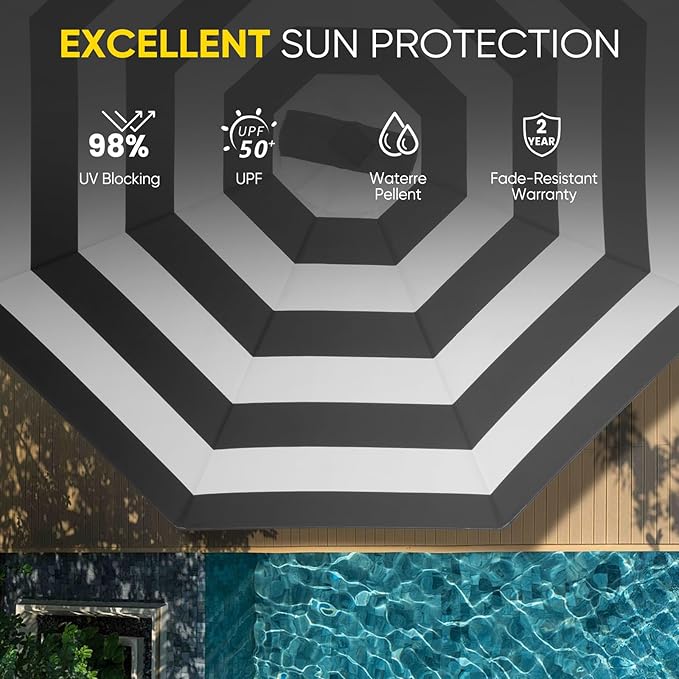Tempera Solar Patio Umbrella 40 LED Lighted Outdoor Umbrella Table Market Umbrella with Push Button Tilt and Crank, Solar Umbrella with Sturdy Pole&Fade Resistant Canopy, Easy to Set