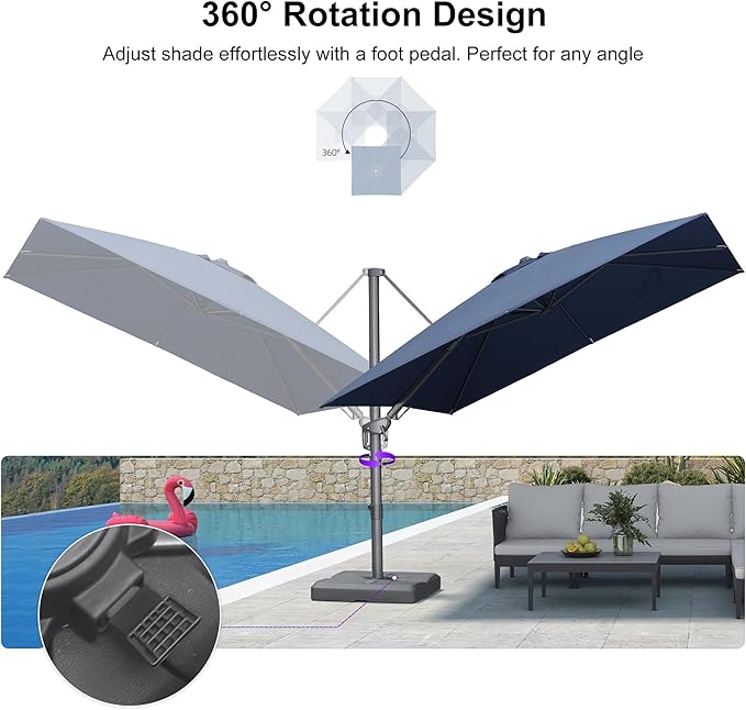 PURPLE LEAF 10' X 10' Left-right Tilting Outdoor Patio Umbrella Swivel Offset Cantilever Heavy Duty Rectangle Aluminum Umbrella with UV Resistant for Deck Pool Patio Backyard, Ocean Slate