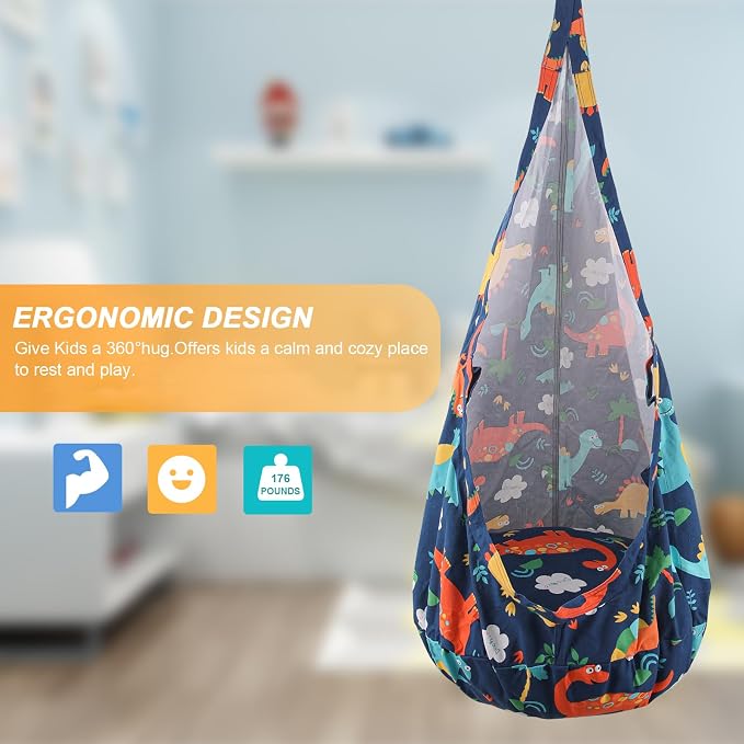 YAERSI Kids Pod Swing Seat, Hammock Chair with PVC Inflatable Cushion,Sensory Swing for Indoor and Outdoor Play Durable Portable