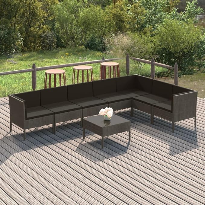 8 Piece Patio Lounge Set with Cushions,Patio Sofa,Outdoor Daybed,Outdoor Furniture Sets,Patio Seating,Patio Conversation Sets,Modern Set,Patio Furniture Set,Front Porch Furniture, Poly Rattan Gray