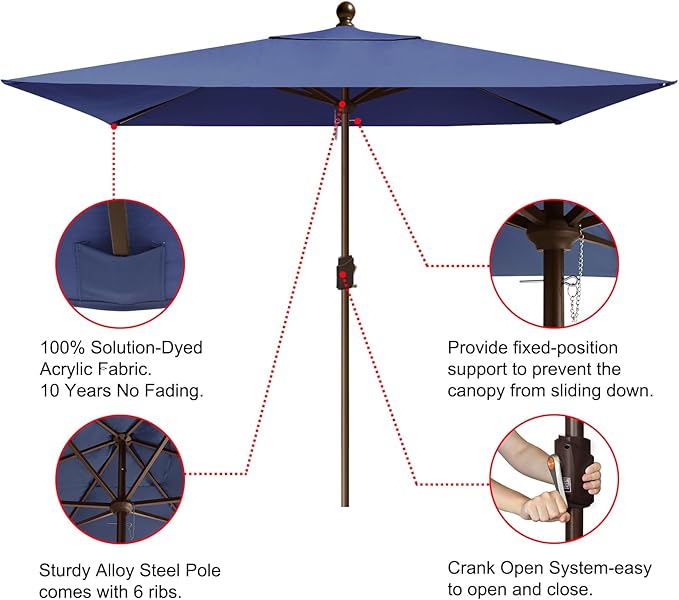 EliteShade USA 10-Year-Non-Fading 6.5x10Ft Rectangular Market Patio Umbrella, UPF 50+ UV Protection Performance Sun Umbrella, Heavy Duty Commercial Grade Outdoor Table Umbrella with Crank, Windproof Vented Top for Garden, Pool, Deck and Outdoor Playset...