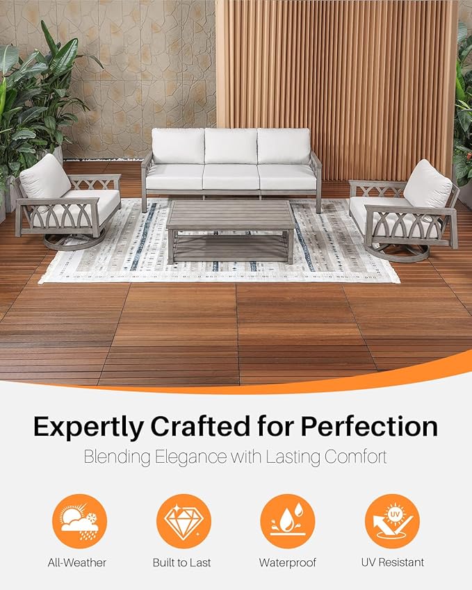 Aluminum Outdoor Patio Furniture Set, 4-Piece Patio Conversation Set with Cushions, All Weather Outdoor Sofa Set Patio Sectional Couch Set for Deck, Lawn, Poolside, Backyard, Limed Oak